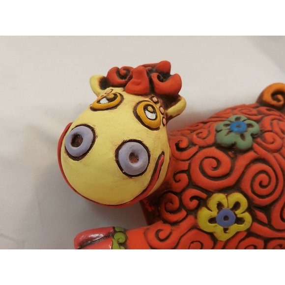 Vintage whimsical flower girl cow wall hanging figurine pottery 6.5" handmade - Picture 2 of 8